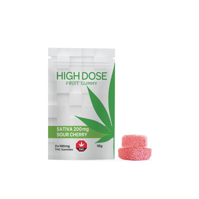 High Dose – Sour Cherry Sativa Gummies (200mg THC)